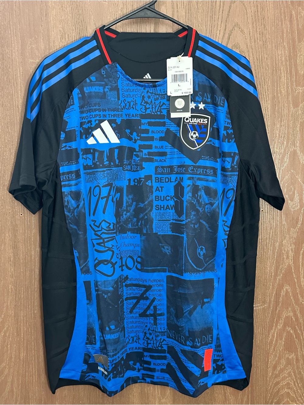Adidas Authentic 2025-26 San Jose Quakes MLS Football HOME Jersey Men’s LG NWT